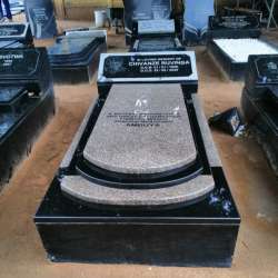 4 step tombstone brown and black granite 